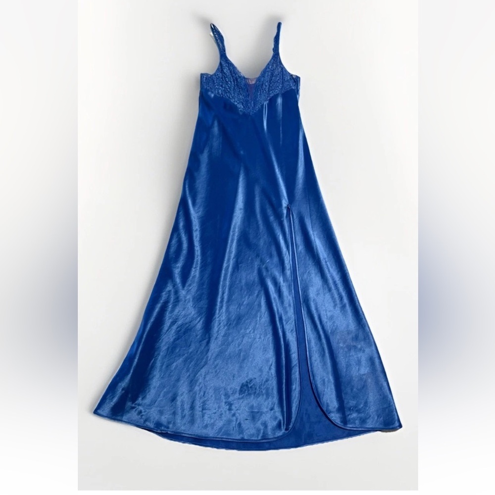 Vtg 90’s Victoria's Secret Gold Label Plunging Royal Blue Long Nightgown Sz M